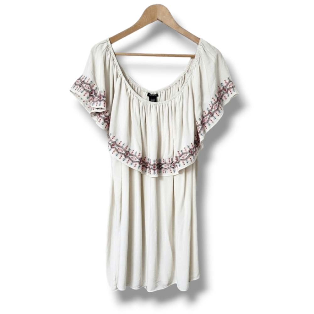 Torrid Boho Crepe Embroidered Ruffle Off Shoulder Top  | 4X